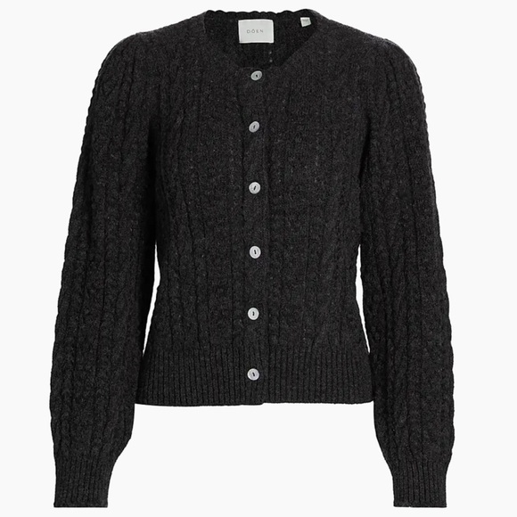 NWT Doen Emery Wool Alpaca Cable Knit Button Cardigan Sweater Moonshadow Gray - Picture 7 of 8